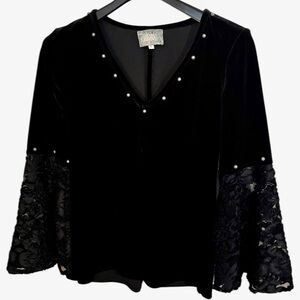 SILVERADO Dreamer Onyx Black Velvet Concho Trim Large Lace Bell Sleeve Sz L $200